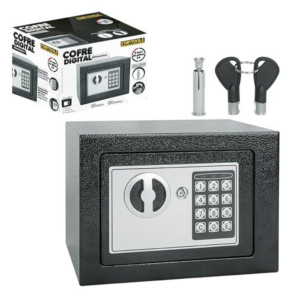 COFRE DIGITAL ELETRÔNICO COM TECLADO DE SEGURANÇA PRETO PORTÁTIL RESIDENCIAL E COMERCIAL