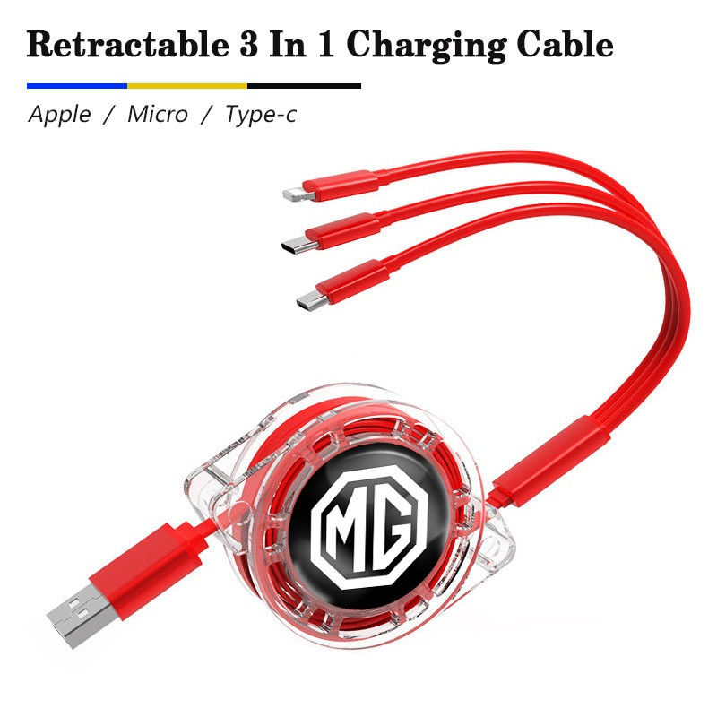 Cabo de Carregamento 3 em 1 Micro USB Tipo C Multi Carregador para Morris Garages MG 3 5 6 7 HS ZS GS Hector TF GT ZR RX