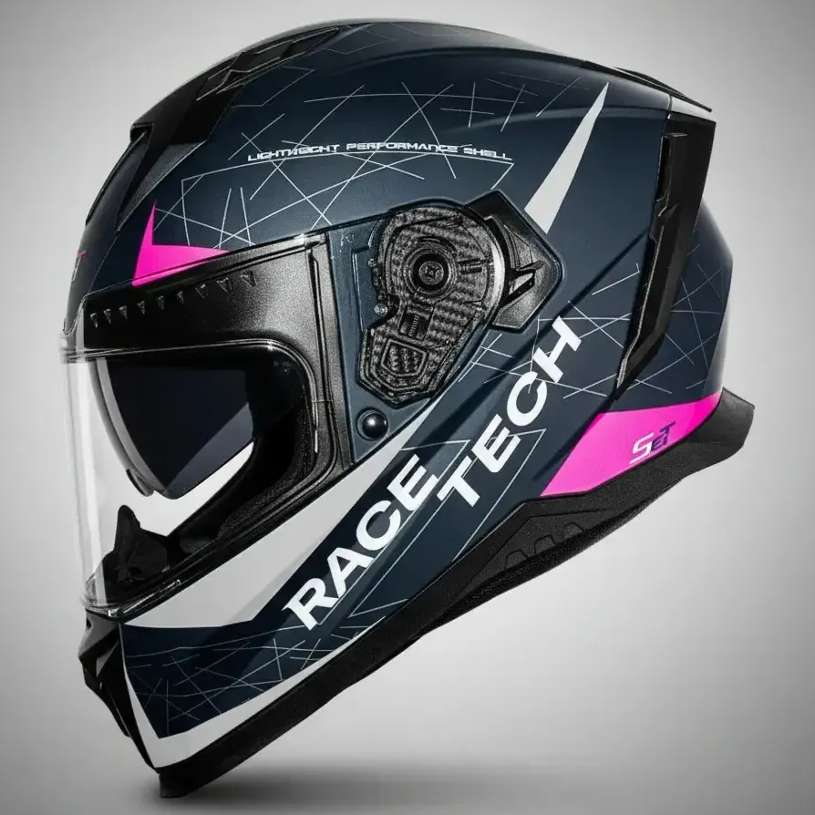 Capacete Race Tech Volt Set Fechado Azul Rosa Fosco Com Óculos Solar Interno