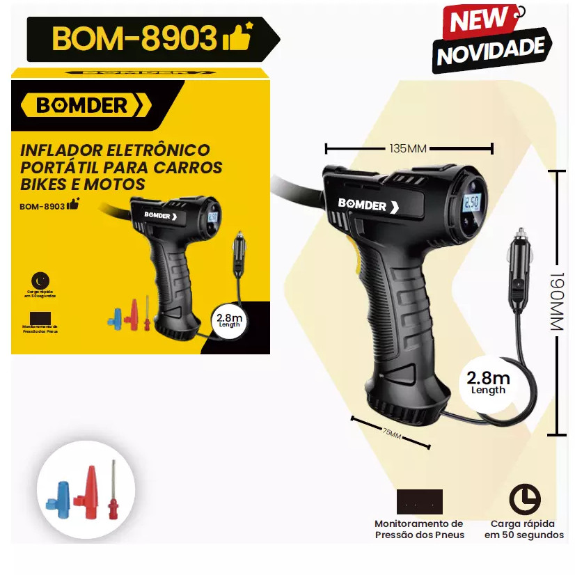 Mini Compressor Inflador Elétrico 12v bomder Bola Bixiga Pneu Bike 120W C/ Bicos Envio Rápido