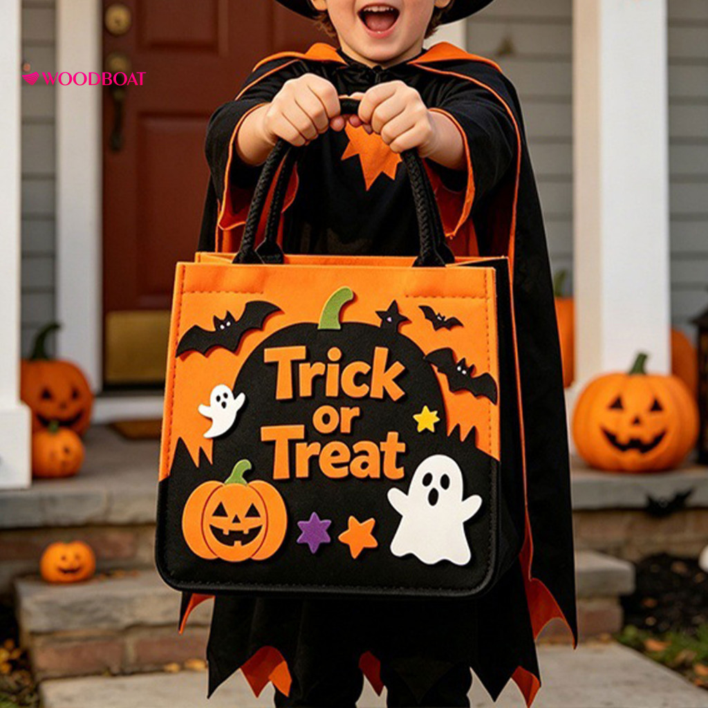 Non-woven Felt Tote Halloween Bag Trick or Treat Candy with Pumpkin Ghost Patches Kids Goodie Party Favor Haunted House