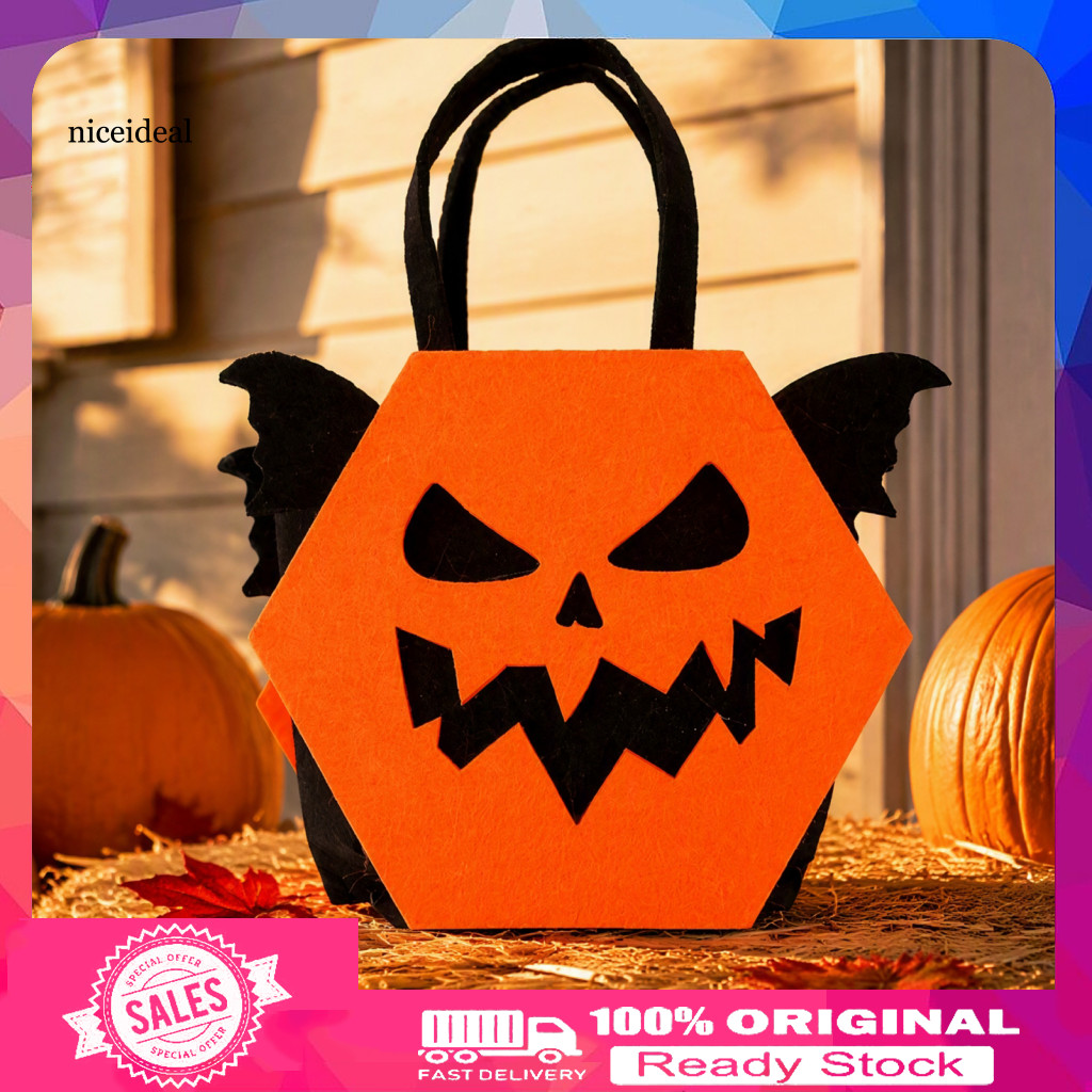 Halloween Trick or Treat Bags Portable Candy Storage Containers Felt – Cute Owl Bat Devil Pumpkin Handheld Tote for Ki