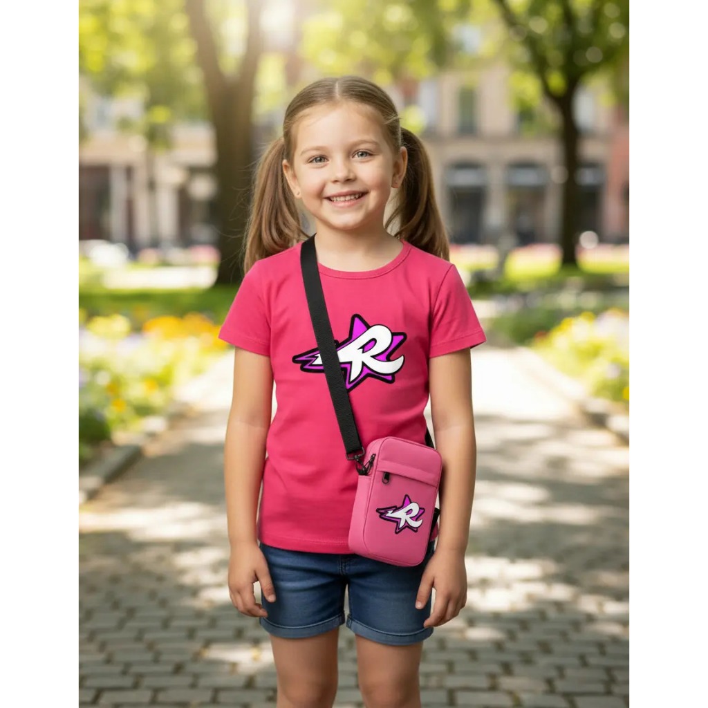 CAMISETA INFANTIL+BOLSINHA BAG SHOUTER EMILY VICK