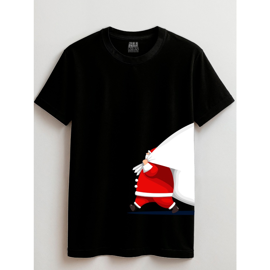 Camiseta Natal 2 ao 16 anos Saco de Presente Unissex Juvenil e Infantil 100% Algodão