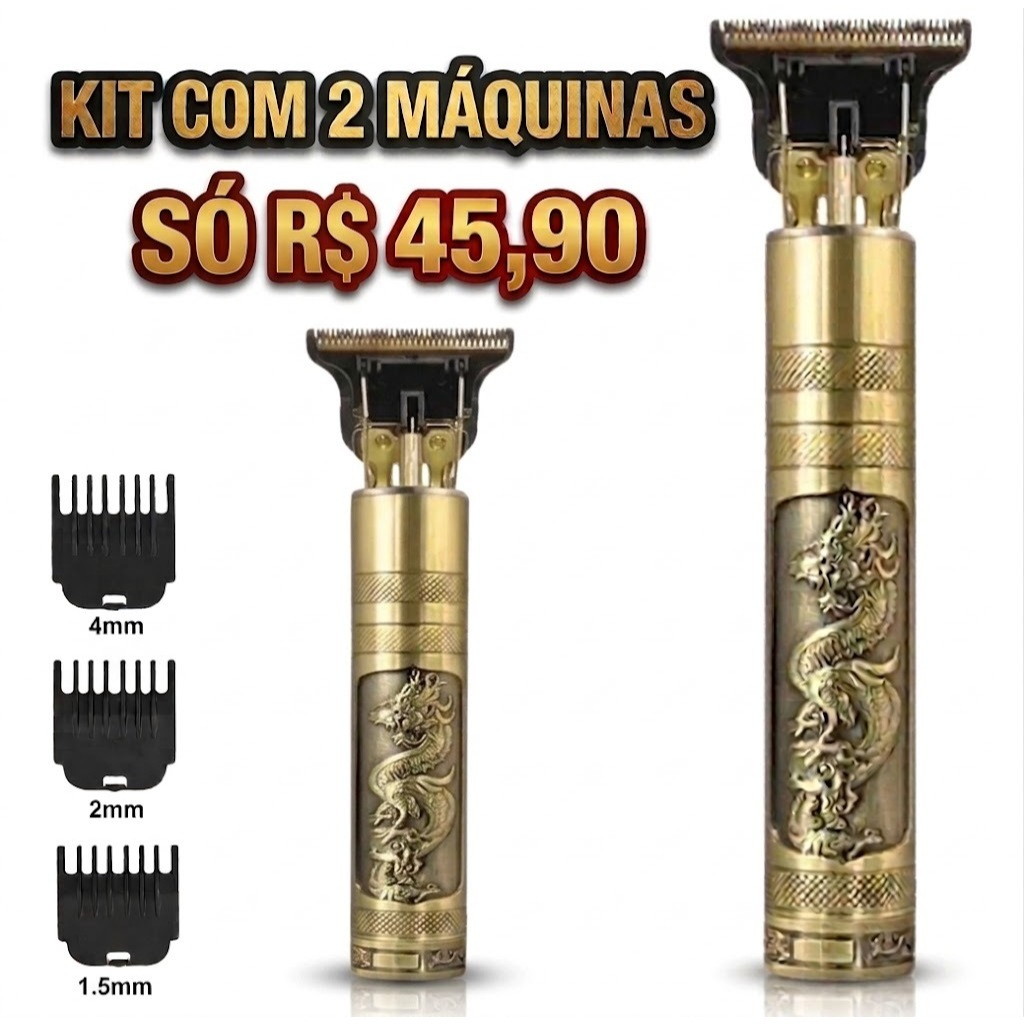 KIT 2 Aparador De PeloS Cabelo Barba maquina cabelo Vintage Dragon Lehmox Ley-1548