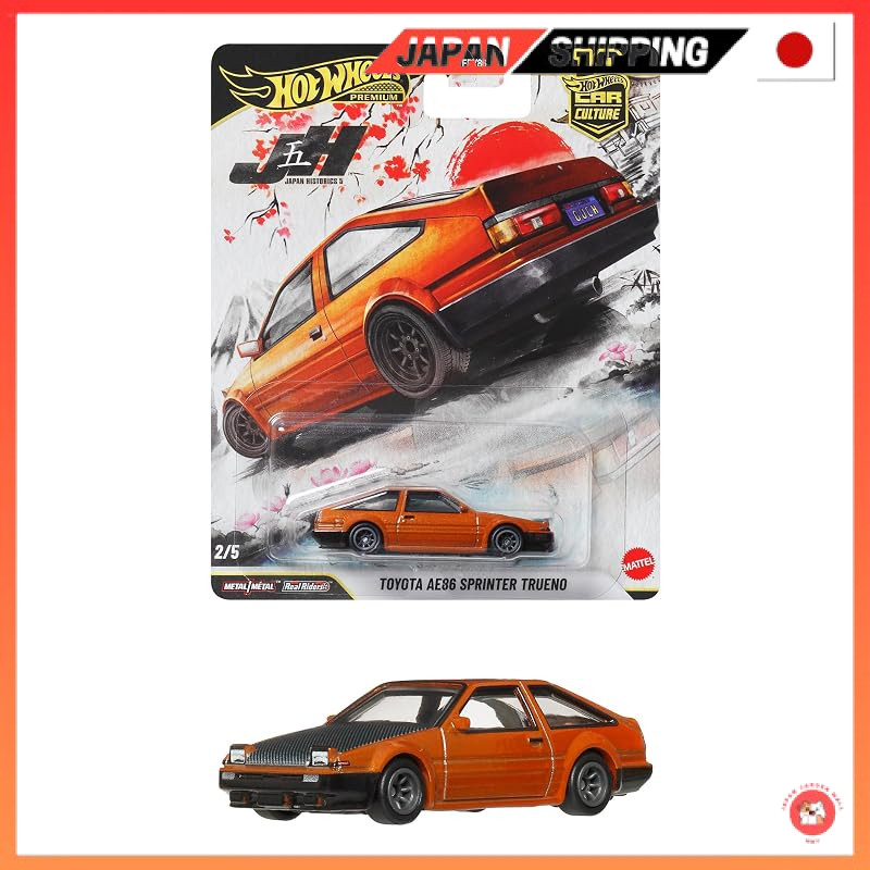 Hot Wheels Car Culture Japan Historics 5 Toyota AE86 Sprinter Trueno Vehicle Toy Miniature Car for Ages 3 and Up Orange