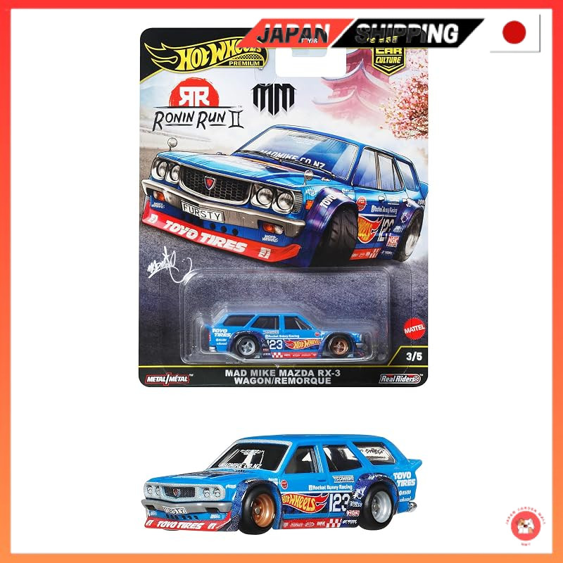 Hot Wheels Car Culture Ronin Run II Mad Mike Mazda RX-3 Wagon/Lemolc Vehicle Toy Miniature Car for Ages 3 and Up Blue JB