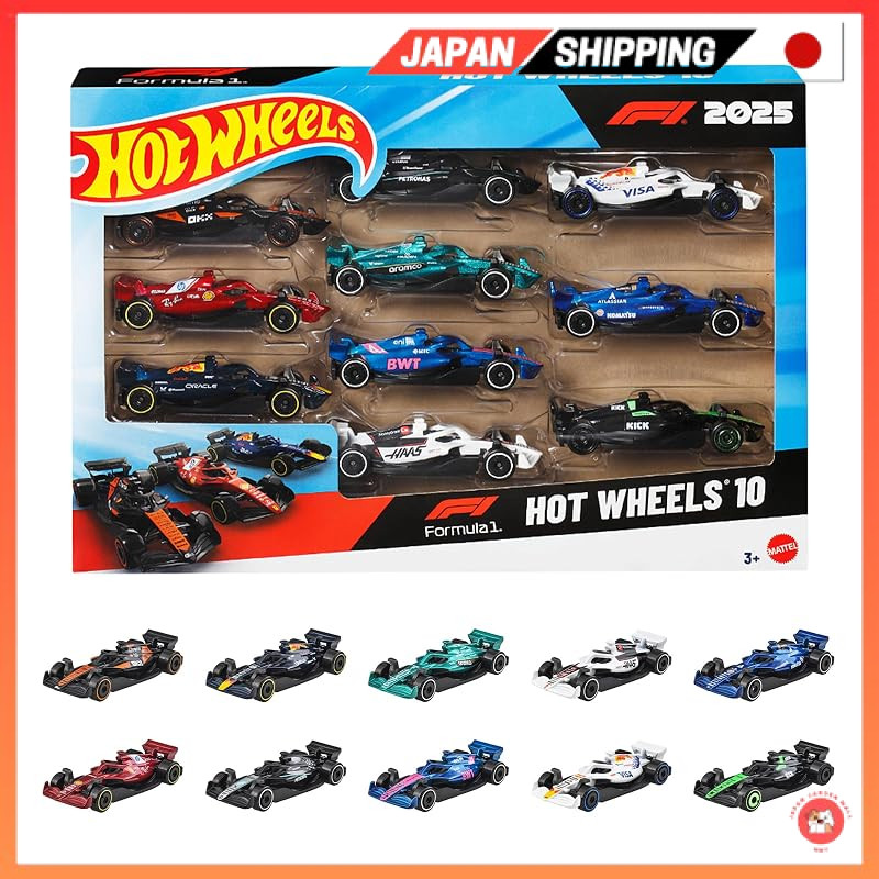 Hot Wheels Formula 1® 10-Car Pack, 1:64 Scale Miniature Cars - Set of 10 for Ages 3 and UpDirect from JAPAN