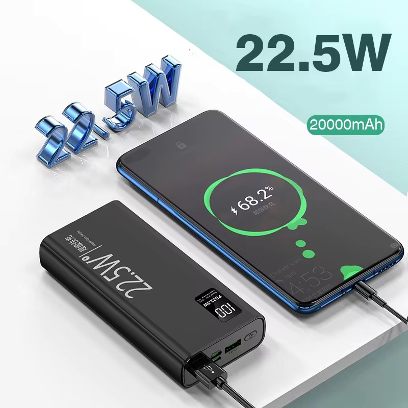 Carregador Portátil 20000mah grande capacidade power bank 22.5w rápido portátil bateria Com Tela Lcd 100% Original