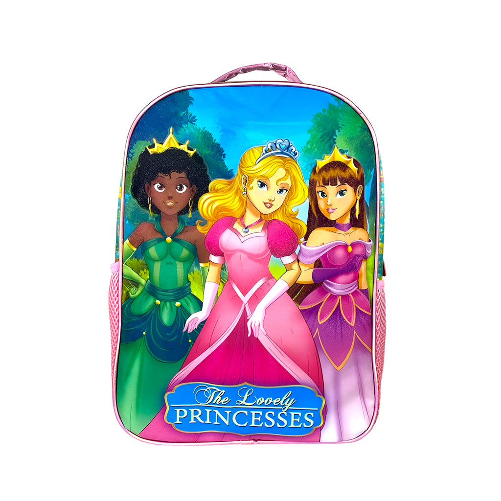 Kit Mochila Escolar com Acessórios Infantil Princesas Rosa