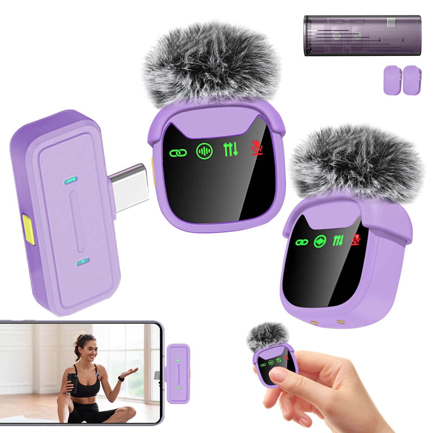 Pacote De 2 Microfones De Lapela Com Clipe Para iPhone E Android-Mini Sem Fio Vlogging , YouTube , TikTok Podcast