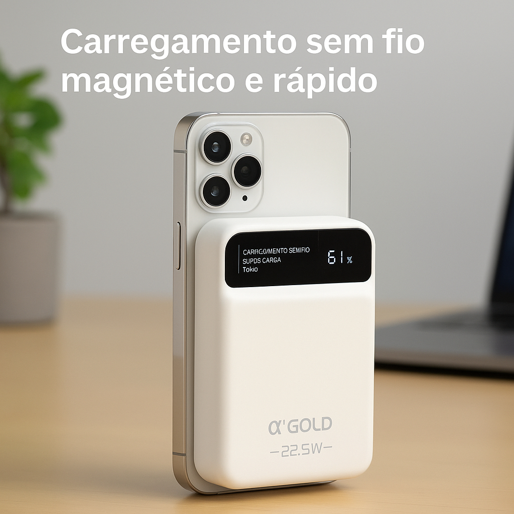 Power Bank A'GOLD PRO 10000mAh 22.5W Turbo com Carregamento Sem Fio Magnético BTE-60A