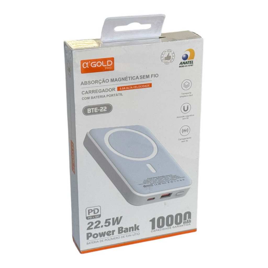 Carregador Sem Fio Portátil Magnético Power Bank 10000mAh 7.5W