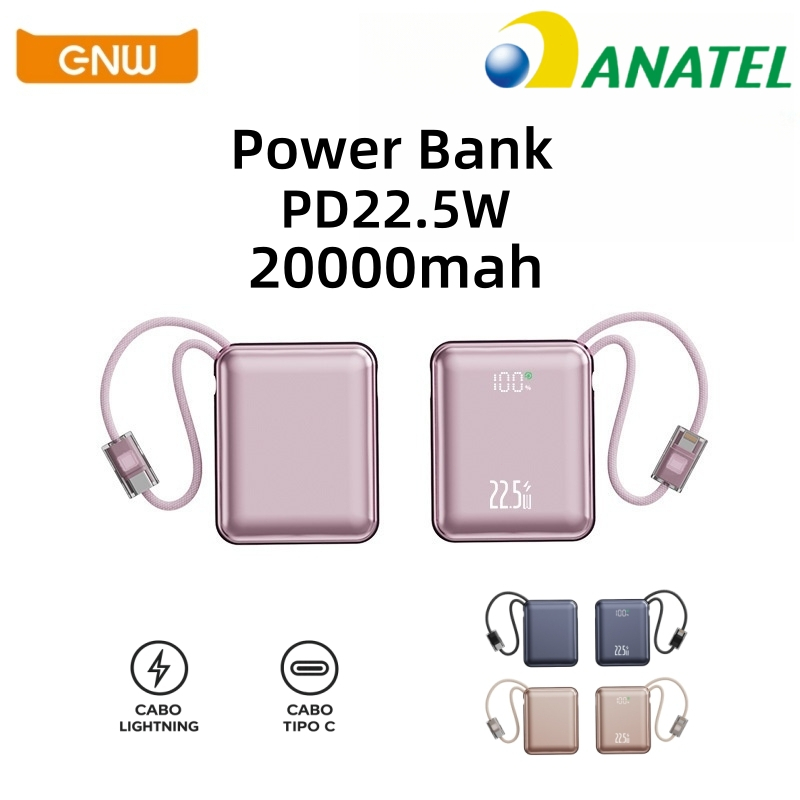Power Bank 10000mAh e 20000mAh 22.5W Turbo PD20W - Display LED - Com Cabos para iPhone e Android - Carregador Portátil