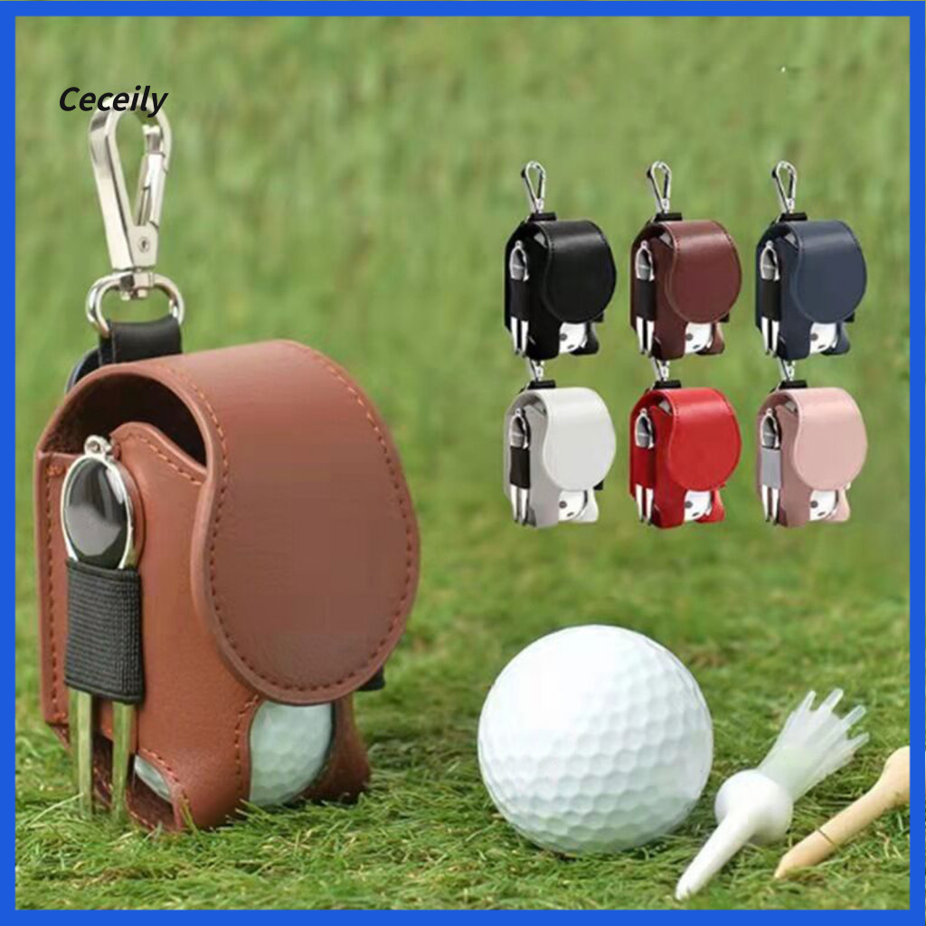 Golf Waist Pack Hands Free Bag Waterproof Ball with Clip – Faux Leather Tee Tool Organizer Pouch for Men Women Durable