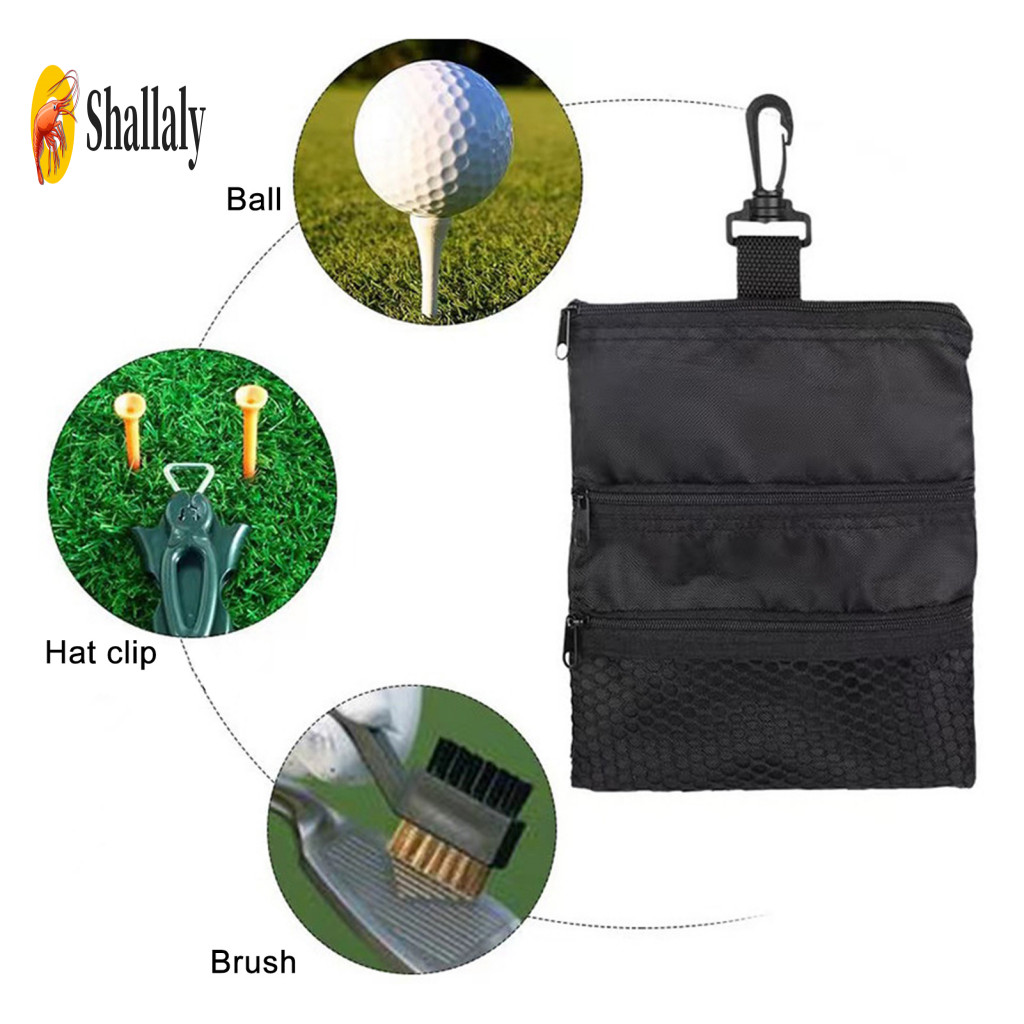 Golf Bag with Phone Pocket Waterproof Ball Waist Clip 3 Pockets Organizer Pouch for Balls Tees Tools – Durable Nylon A