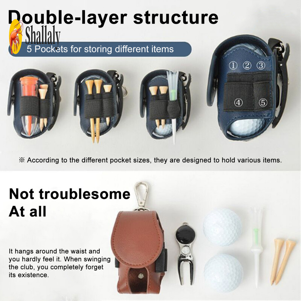 Lightweight Golf Bag Hands Free Waterproof Ball Waist with Clip – Faux Leather Tee Tool Organizer Pouch for Men Women
