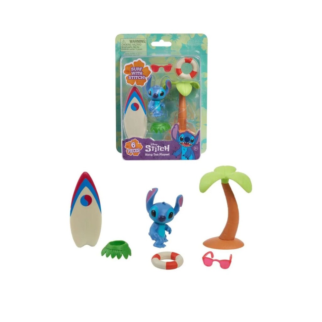 Boneco Stitch c/ Acessórios Surf Hang Ten Playset