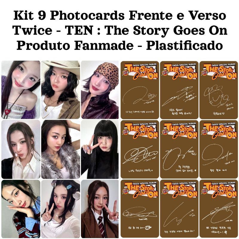 Kit 9 Photocards | Twice - TEN: The Story Goes On | Frente e Verso | Produto Fanmade | Plastificado
