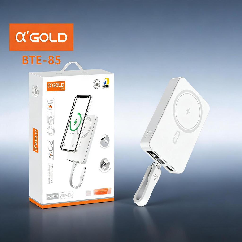 Power Bank 10000mAh A'Gold com Carregamento Magnético Sem Fio 20W BTE-85