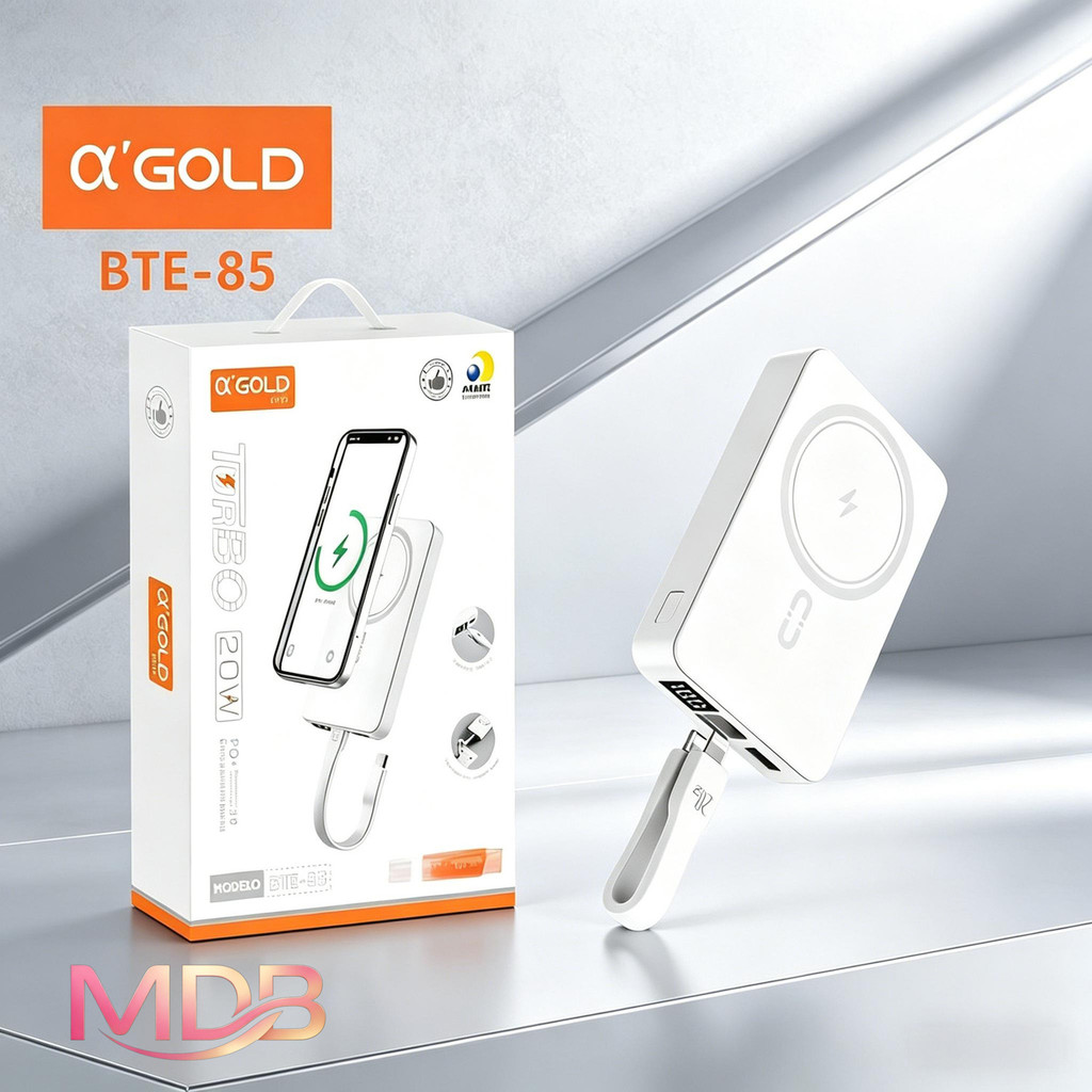Power Bank A'Gold 10000mAh com Carregamento Magnético Sem Fio – 20W de Potência BTE-85