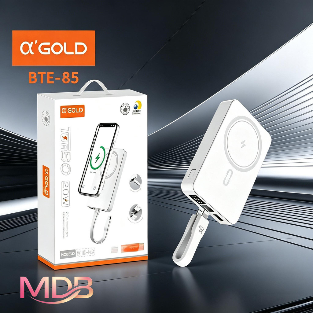 Power Bank A'Gold 10000mAh Magnético – Carregamento Sem Fio 20W – Para Uso Diário BTE-85