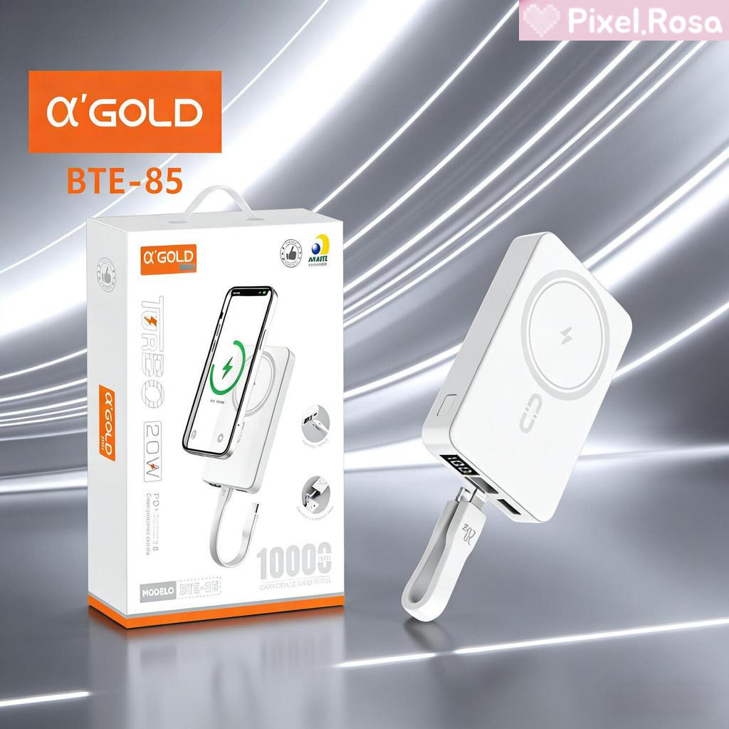 A'Gold - Power Bank 10000mAh com Carregamento Sem Fio Magnético 20W BTE-85 [Original]