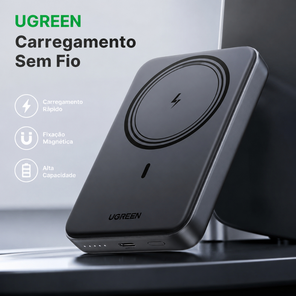 Carregador Portátil UGREEN Power Bank Magnético 10000mAh MagSafe 20W USB-C