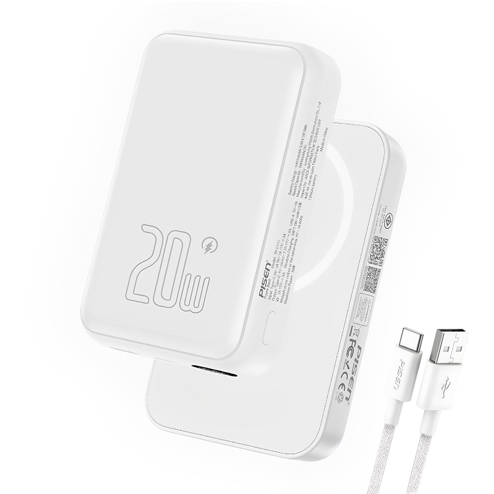 Power Bank MagSafe 10000mAh Pisen Tp-d11 Max 20W Branca + Cabo (K-9089-9113)