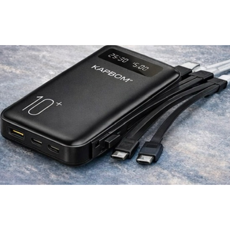 Power Bank Kapbom 10000mAh Turbo 20W Carregador Portátil Rápido Com Cabos Integrados Android iPhone