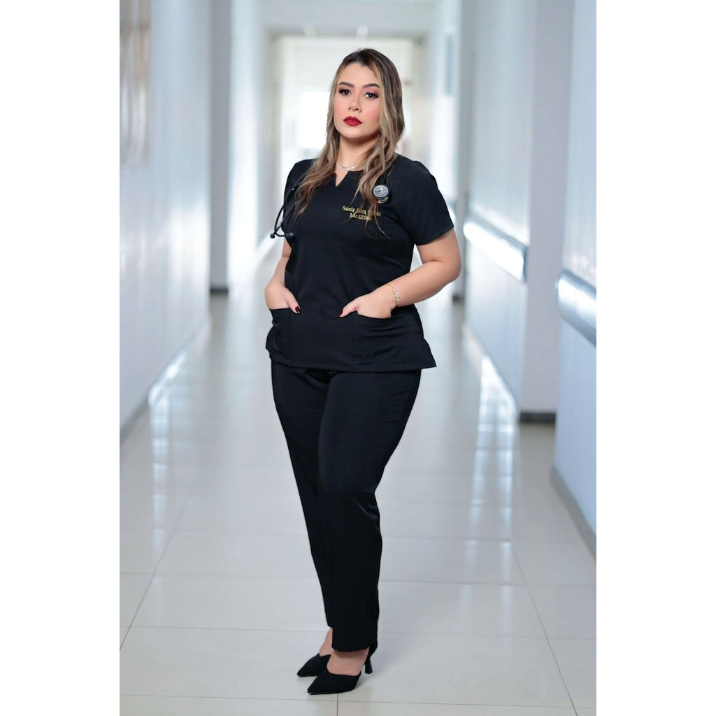 Pijama Cirúrgico Feminino Preto em Two Way