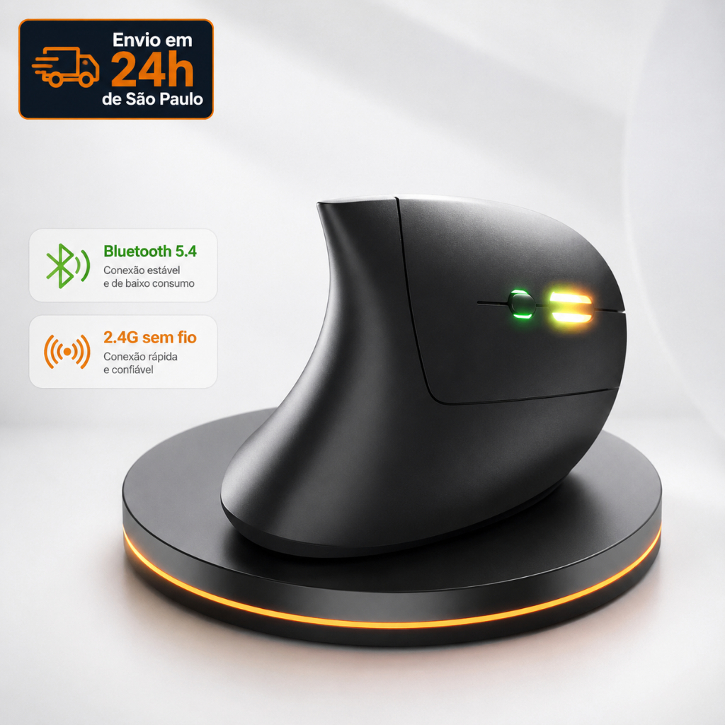 Mouse Vertical Ergonômico Sem Fio Bluetooth 5.4 + 2.4G Dual Mode para PC Notebook