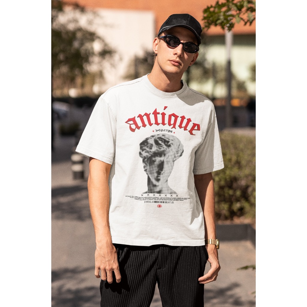 Camiseta Oversized Streetwear 'Antique' Estampa Gráfica 100% Algodão Unissex