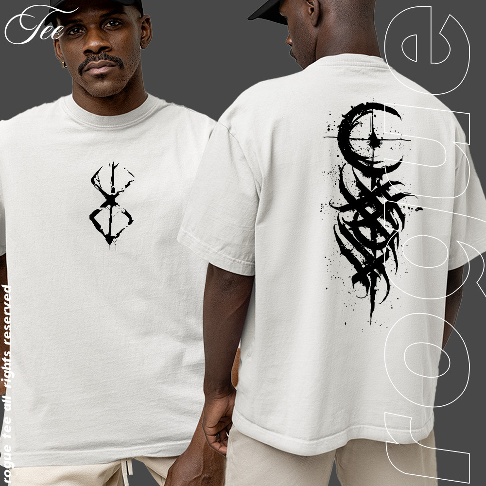 Camiseta Basica e OVERSIZED Berserk Marca Tribal Simbolo Gotico Branco E Preto Tee Graphic Unissex