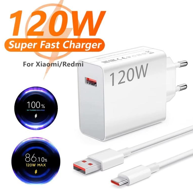 Carregador Turbo 120W Fonte e Cabo Tipo C 6A Ativa Mi Turbo Charge Compatível Com Xiaomi