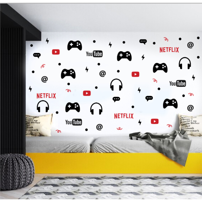 Adesivo de parede game, jogo, netflix, youtube gamer quarto menino decoração vermelho