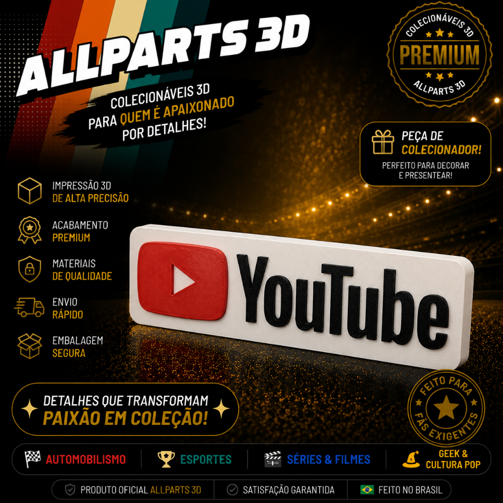 Placa YouTube Decorativa 3D Premium Setup Gamer 20cm
