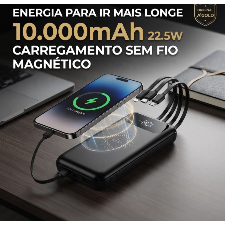 Power Bank A'Gold BTE-17 10000mAh Magnético 22.5W Original
