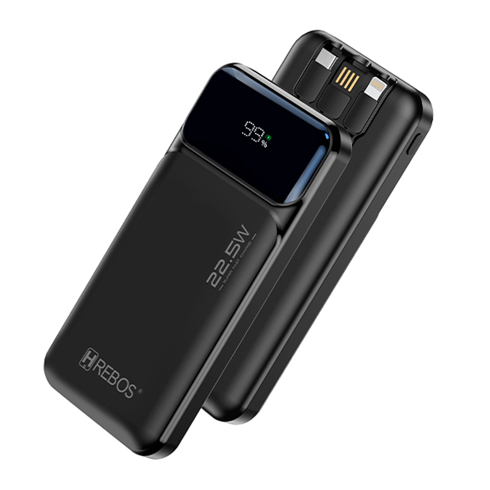 Power Bank seguro 10000mAh Carregamento Rápido 22W Cabo Type-C Lightning Embutido USB-A certificação Anatel