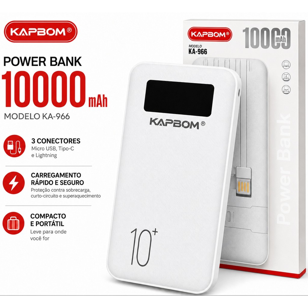 Power Bank 10000mAh Carregador Portátil USB Bateria Externa Universal Compacto