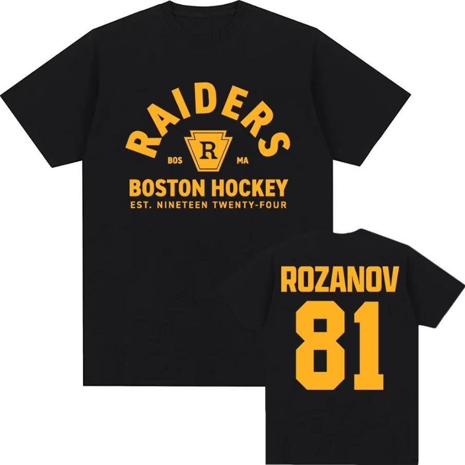 Camiseta Oversized Masculina Feminina Estampa Raiders Boston Hockey Rozanov 81 Streetwear Casual Moda Urbana Retro