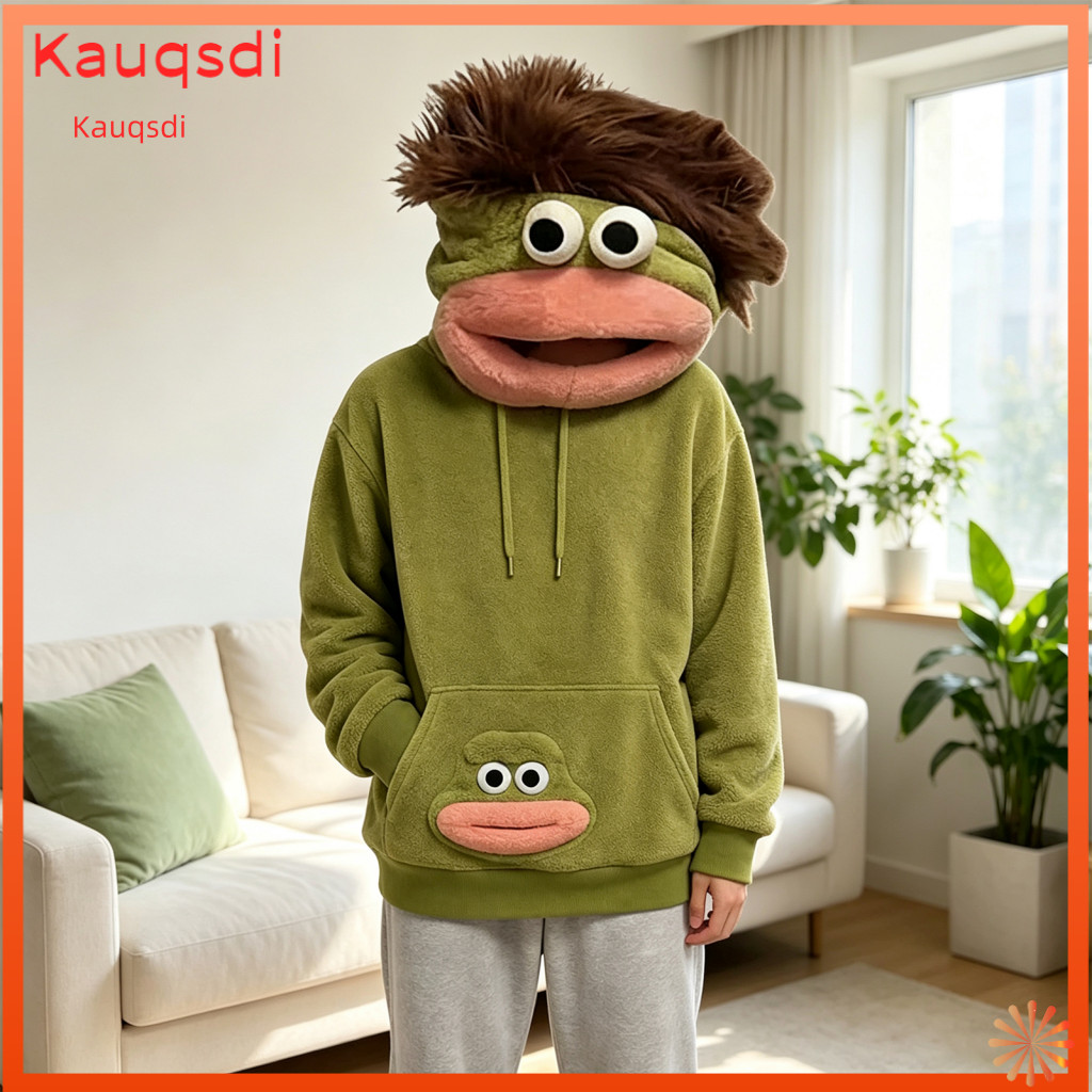 Cozy Home Wear Soft Plush Loungewear Big Mouth Creature Flannel Hoodie Unisex Oversized Fleece Pullover Warm Sweatshirt