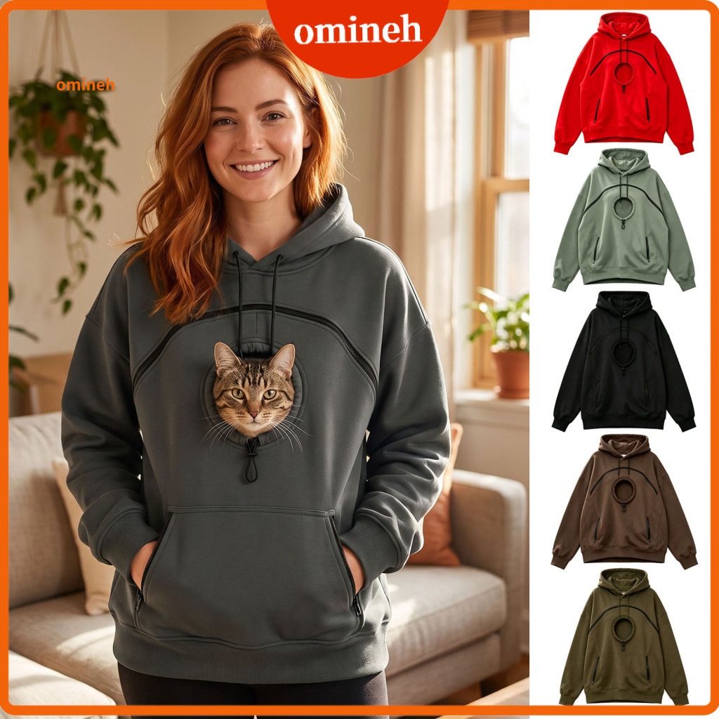 Pet Carrying Hoodie Warm Pouch Clothing Women’s Carrier with Head Hole Oversized Pullover Sweatshirt Zipper Pockets Co