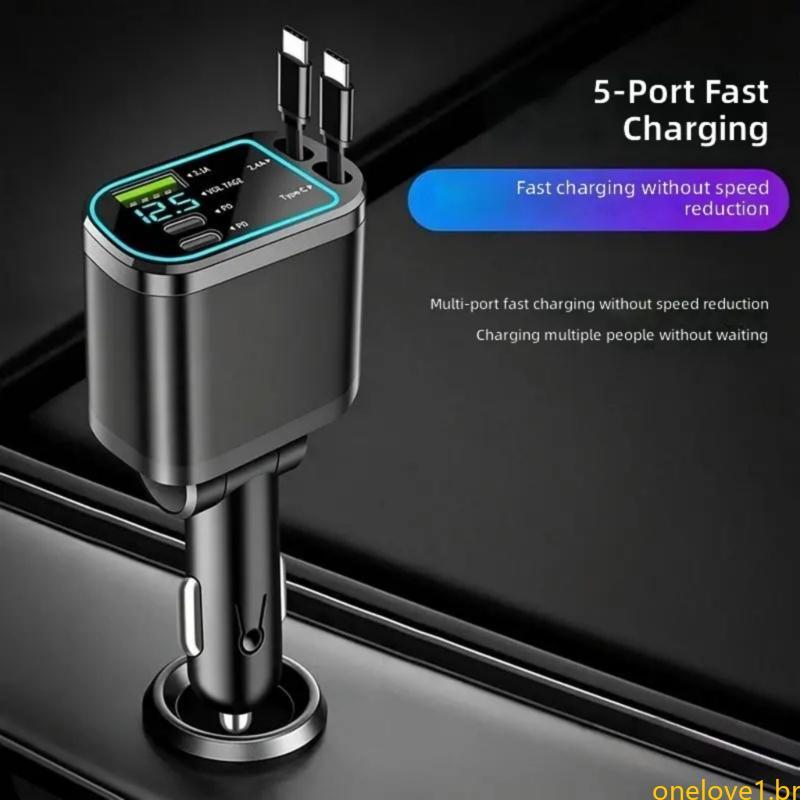 ONE Fast 66W Carregadores Veículos Para Carro Retráteis 3 Dispositivos Telefone