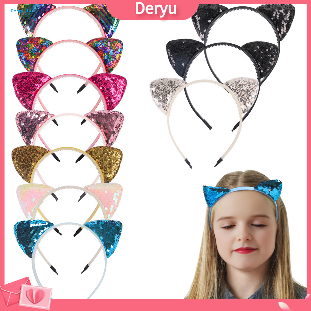 Adjustable Cat Ear Hairband Sparkling Sequin Headband for Girls – 3d Painless Arc Hair Hoop Cute Kids Party Daily Acce