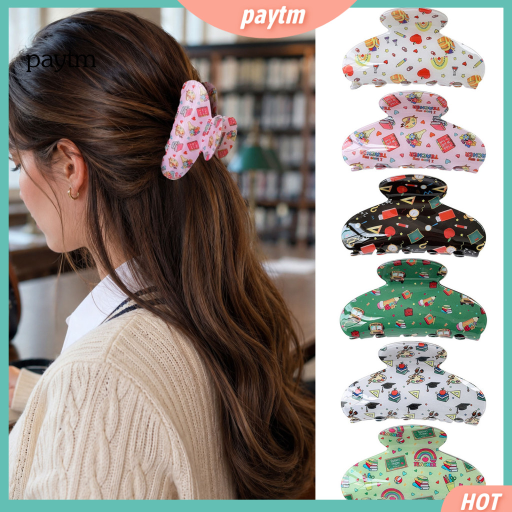 Portable Hair Grippers for Teens Back to School Clips Cute Cartoon Acrylic Claw Clip for Women Girls Non-slip Thick Grip