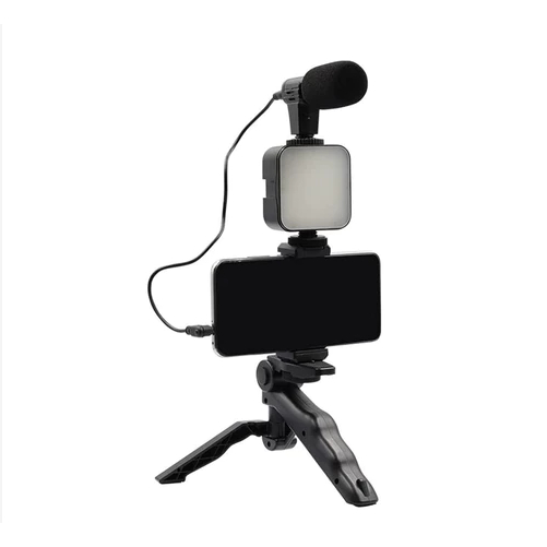 Kit Para Streaming De Vlogs Microfone Com Luz De Tripé Selfies