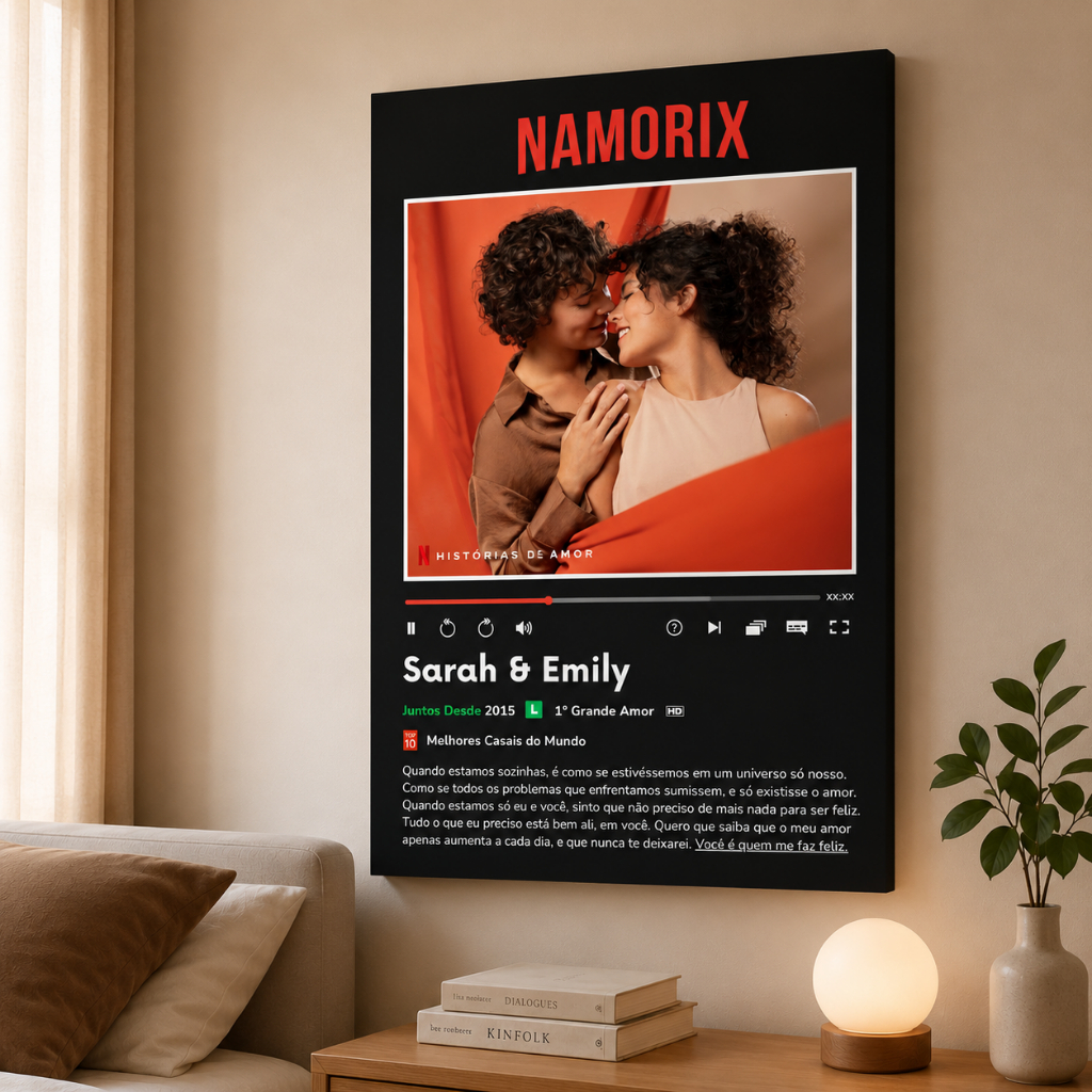 Quadro Personalizado Namorados Estilo Streaming Com Foto e Nome do Casal Romântico