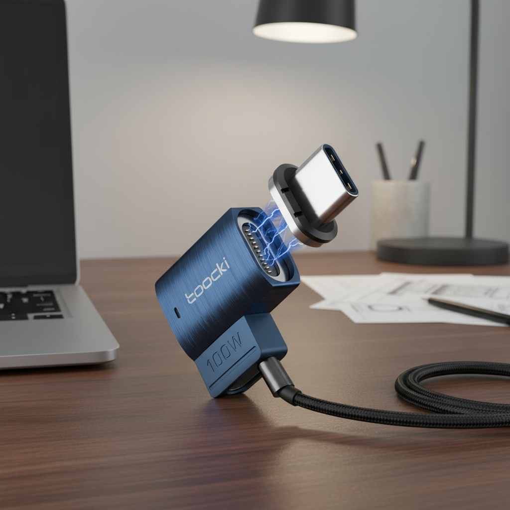 Toocki Adaptador Magnético Usb C para Tipo C 100w 2 em 1, Conector Usb C para Carregamento Rápido Pd e Sincronização de