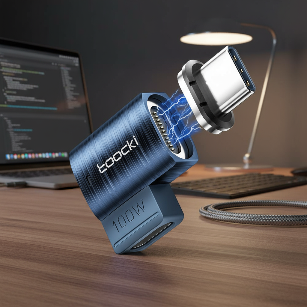 Adaptador Magnético Toocki 100w Tipo C para Usb C 2 em 1, Carregamento Rápido Pd, Sincronização de Dados Tipo C,